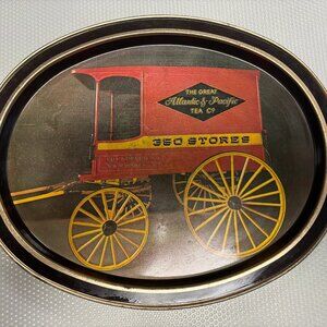 Vintage oval metal tray The great Atlantic & Pacific tea co rustic decor - 1578
